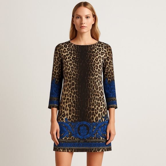 Versace Dresses & Skirts - Versace Silk Leopard & Baroque Print Mini Dress – Authentic Italian Designer